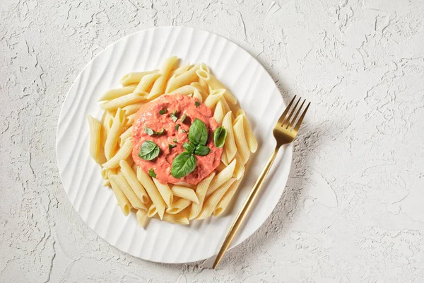 Salsa Rosa Pasta Salsa Rosa Parma Con Penne Piatto Con — Foto Stock