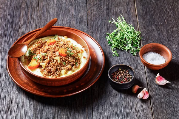 Mince Tatties Potato Mash Topped Stewed Ground Beef Carrots Celery — Stock Photo, Image