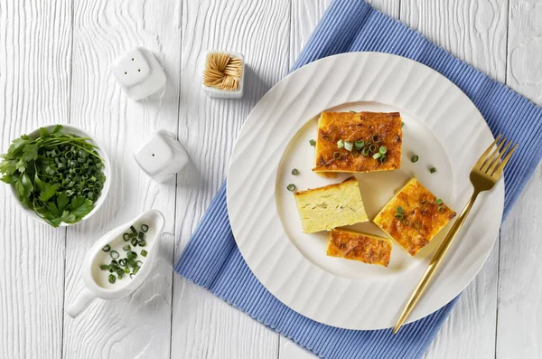 Potato Kugel Baked Pudding Casserole Grated Potato White Plate White — Stock Photo, Image