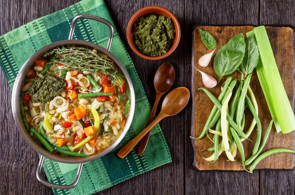 Soupe Pistou Sup Kacang Sayuran Prancis Dengan Saus Kemangi Pesto — Stok Foto