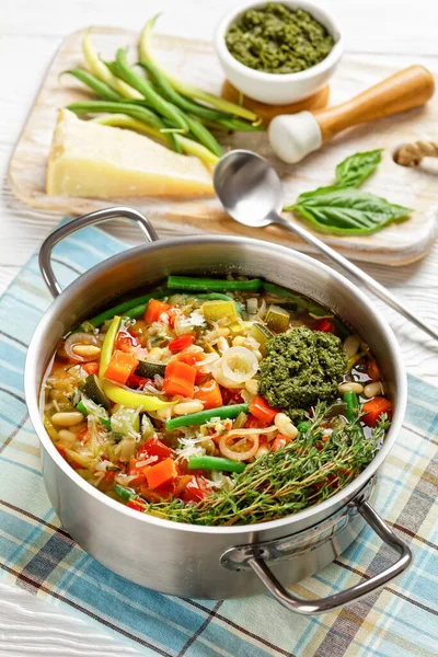 Musim Panas Vegetarian Soupe Pistou Sup Kacang Sayuran Prancis Dengan — Stok Foto