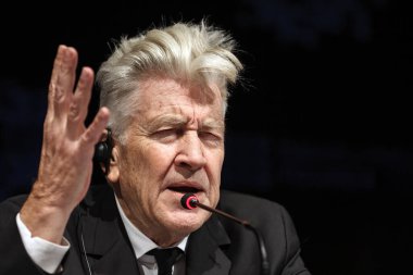 KIEV, UKRAINE - NOV 17, 2017: Amerikalı film yapımcısı David Lynch 'in basın toplantısı. 