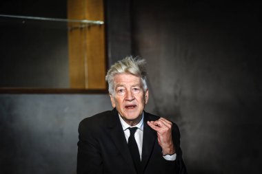 KIEV, UKRAINE - NOV 17, 2017: Amerikalı film yapımcısı David Lynch 'in basın toplantısı. 