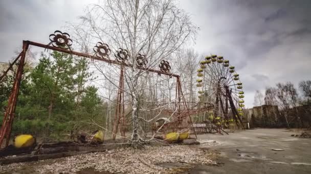 Zona Esclusione Cernobil Pripyat Cronologia Del Paesaggio Filmato Una Città — Video Stock