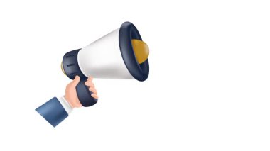 El ele tutuşan megafonun animasyonu. Duyuru. Terfi. pazarlama kavramı