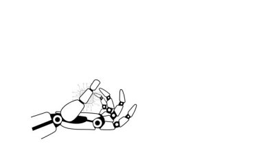 Robot el, yapay zeka çipini tutuyor. robot el ve makine yapay zeka öğreniyor. Yapay zeka. Yapay zeka teknolojisi. Teknoloji fütüristik yapay zeka yapay zekası