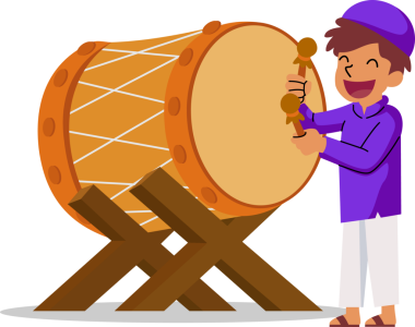 Müslüman çocuk bir kazıyı dövüyor. Müslüman adam davul çalıyor. Müslüman adam geleneksel davul çalıyor. İslami kutlama