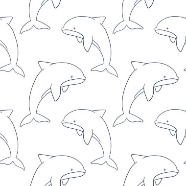 Sanat tarzında kusursuz bir yunus deseni. Beyaz bir arka planda sualtı memelisinin silueti.