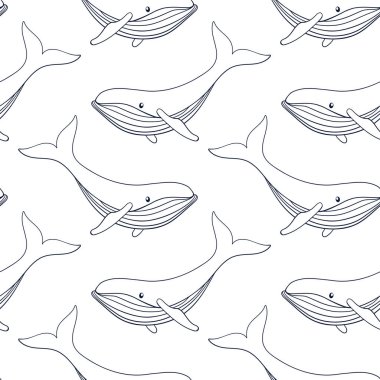 Kambur balina sanat tarzında kusursuz desen. Yaz sahil tasarımı için deniz altı hayvan arka planı