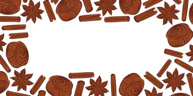 Tarçın rulosunun, tarçın çubuğunun ve yıldız anasonunun dekoratif sınırı