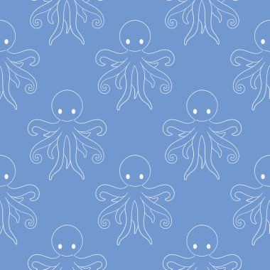 Okyanus temalı bir dizaynda ahtapot tarzı kusursuz desen yüzüyor.