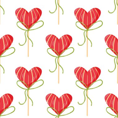 Kalp şeklinde lolipop şekeri düz bir şekilde. Kutlama kartı, davetiye ve fırın için Sevgililer Günü sembolü