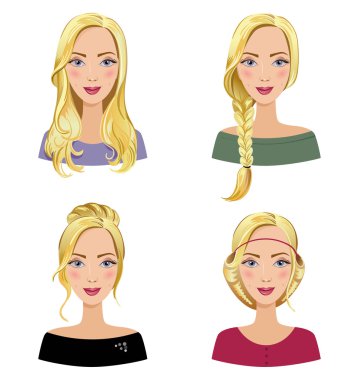 Güzel genç kızlar ile çeşitli saç kümesi.