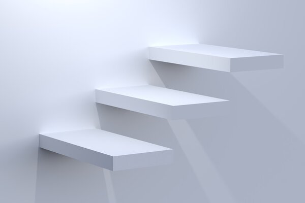 Steps on white wall background