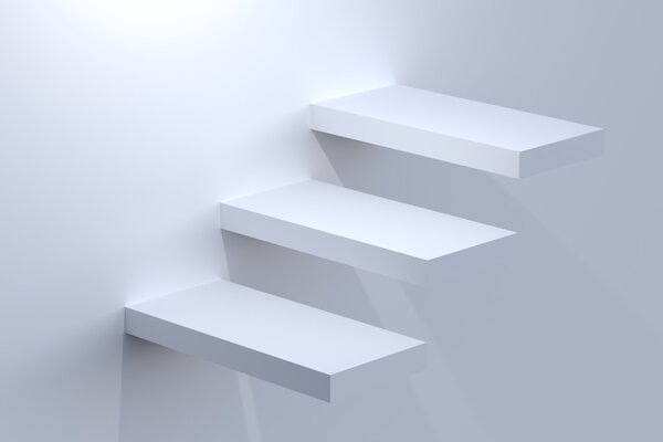 Steps on white wall background