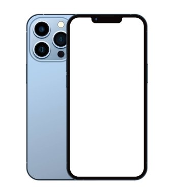 Anapa, Rusya Federasyonu - 14 Eylül 2021: New Sierra Blue Color Iphone 13 Pro, Front and back. Akıllı telefon beyaz ekran ile modellenir. Uygulama, web, sunum, tasarım.