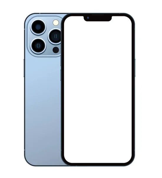 Anapa ロシア連邦 2021年9月14日 新シエラブルーカラーIphone Pro Front Back Side スマートフォンは白い画面でモックアップします アプリ — ストック写真