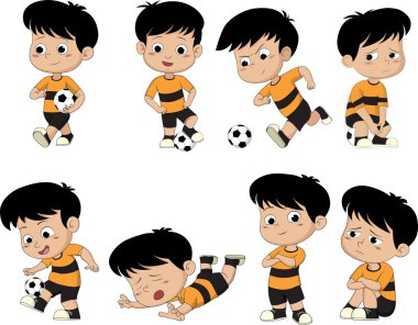 Çizgi film futbol çocuk farklı poz ile.