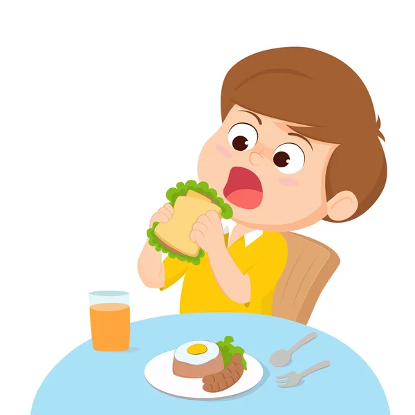 Desenhos animados Kid comer —  Vetores de Stock