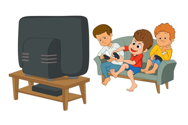 Παιδιά που παίζουν βιντεοπαιχνίδια — Διανυσματικό Αρχείο