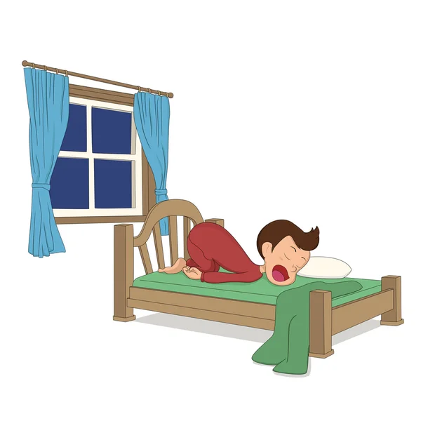 Kinderprogramm. ein Junge schläft im Bett. — Stockvektor
