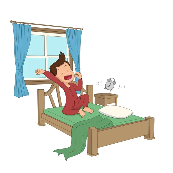 El chico se despierta por la mañana. . — Vector de stock