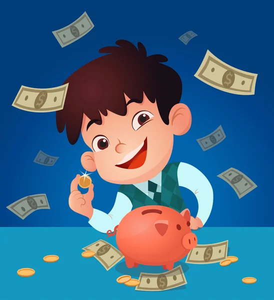 Kidsaving money.vector e illustrazione . — Vettoriale Stock