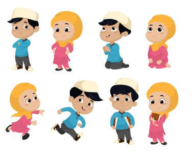Activities.vector ve illustratio yapan çocuk Müslüman insanlar kümesi