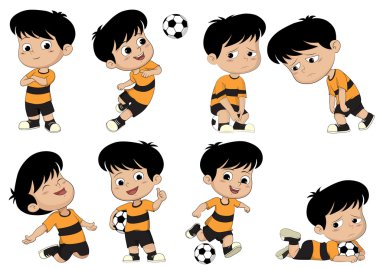 Çizgi film futbol çocuk farklı poz ile.