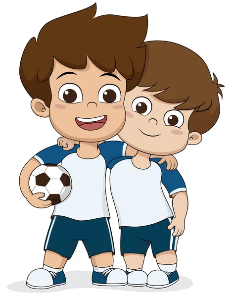 Enfants de football de bande dessinée. Deux enfants amicaux . — Image vectorielle