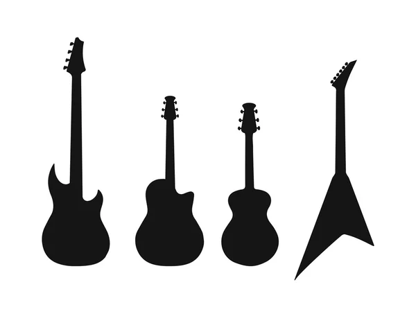 Eine Reihe von Silhouetten verschiedener Gitarren — Stockvektor