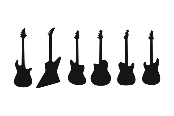 Çeşitli gitar siluetleri kümesi. Bas, elektrik gitar, akustik, elektroakustik — Stok Vektör