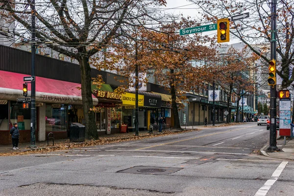 Vancouver Canada November 2019 Traditionella Amerikanska Byggnader Med Butiker Längs — Stockfoto