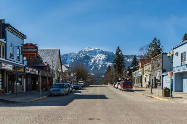 Revelstoke Canada March 2021 Street View Small Town Looking Mountains Stock Picture