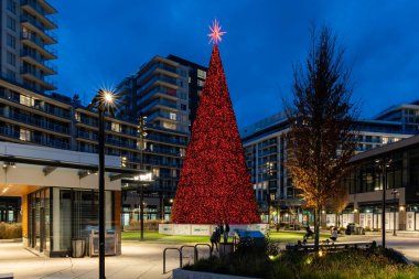 RICHMOND, CANADA - 09 Aralık 2025: CF Richmond Merkezi 'nde süper yüksek teknoloji 25 metrelik Noel ağacı.