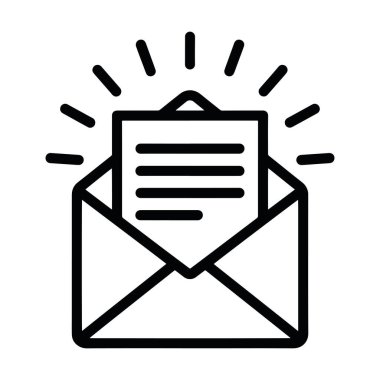 Zarfı harf satırı simgesiyle aç. E- posta ileti vektör illüstrasyonu. Vektör illüstrasyonu