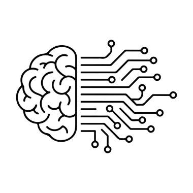 Yapay Zeka Konsepti. Dijital Devreli İnsan Beyni. Vektör illüstrasyonu