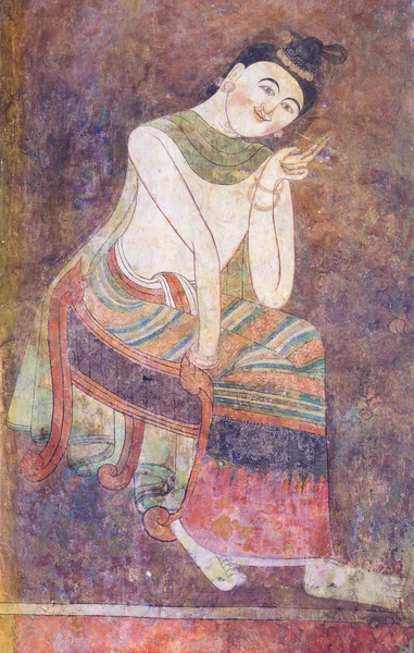 Nan, Tayland Wat Phumin Tapınağı tapınak duvarındaki bir kadının kulağına fısıldayan bir adam ünlü duvar boyama