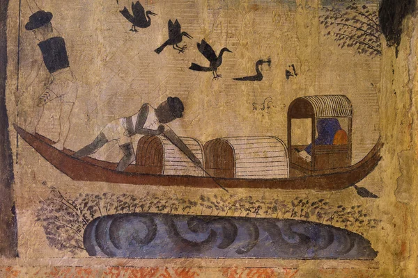 Nan, Tayland Wat Phumin Tapınağı tapınak duvarındaki bir kadının kulağına fısıldayan bir adam ünlü duvar boyama