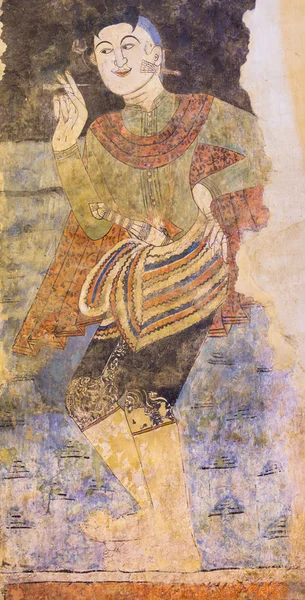 Nan, Tayland Wat Phumin Tapınağı tapınak duvarındaki bir kadının kulağına fısıldayan bir adam ünlü duvar boyama