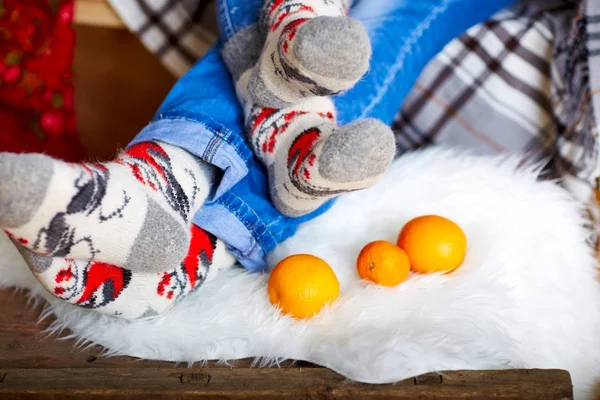 Christmas strumpor mandariner — Stockfoto