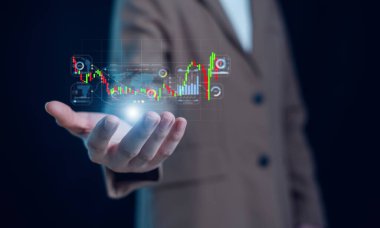  Borsa Yatırım Fonları ve Dijital Varlıklar. Forex ticaret grafiği finansal verileri analiz ediliyor. iş finans teknolojisi ve yatırım kavramı. 