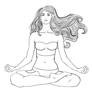 Yoga poz illüstrasyon. Genç güzel kadın padmasana (lotus yapıyor)