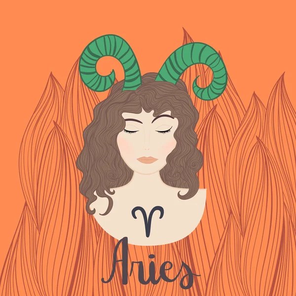 Aries signo astrológico como una hermosa chica . — Vector de stock