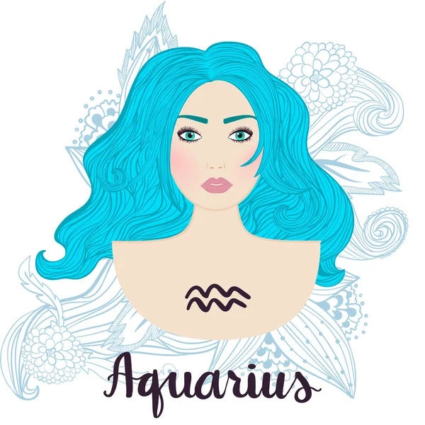 Illustration of aquarius zodiac sign as a young beautiful girl. — Stock Vector