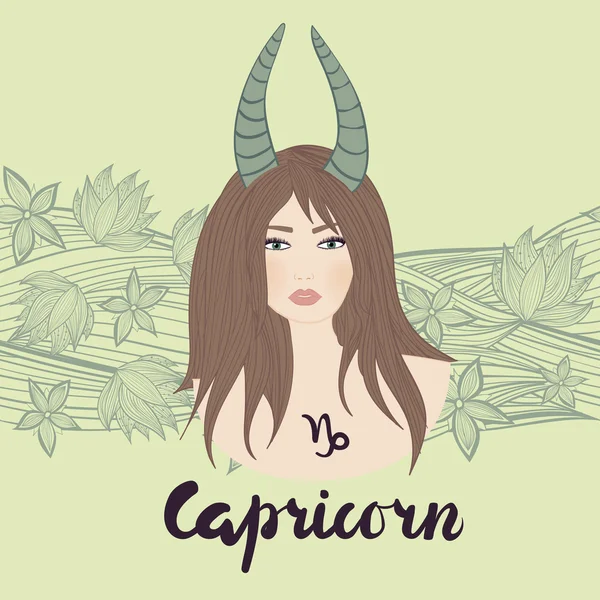 Illustration of Capricorn astrological sign as a beautiful girl. — Stock Vector