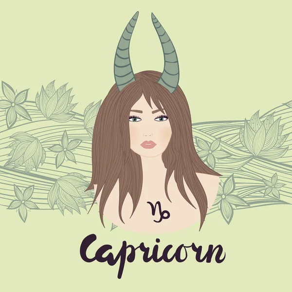 Ilustración de capricornio signo astrológico como una hermosa niña . — Vector de stock