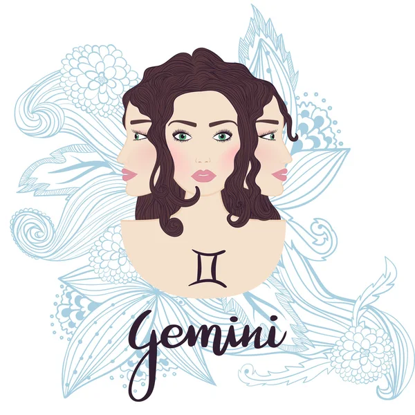 Illustration of gemini zodiac sign as a beautiful girl. — Stock Vector