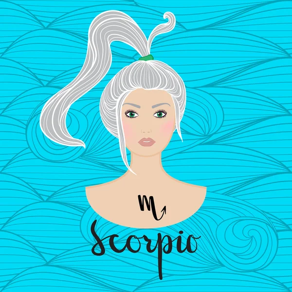 Illustration of Scorpio astrological sign as a beautiful girl. — Stock Vector