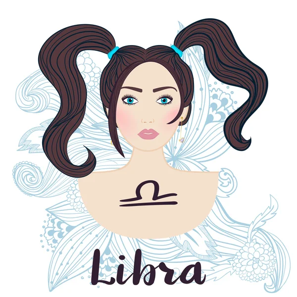 Illustration of libra zodiac sign as a beautiful girl. — Stock Vector